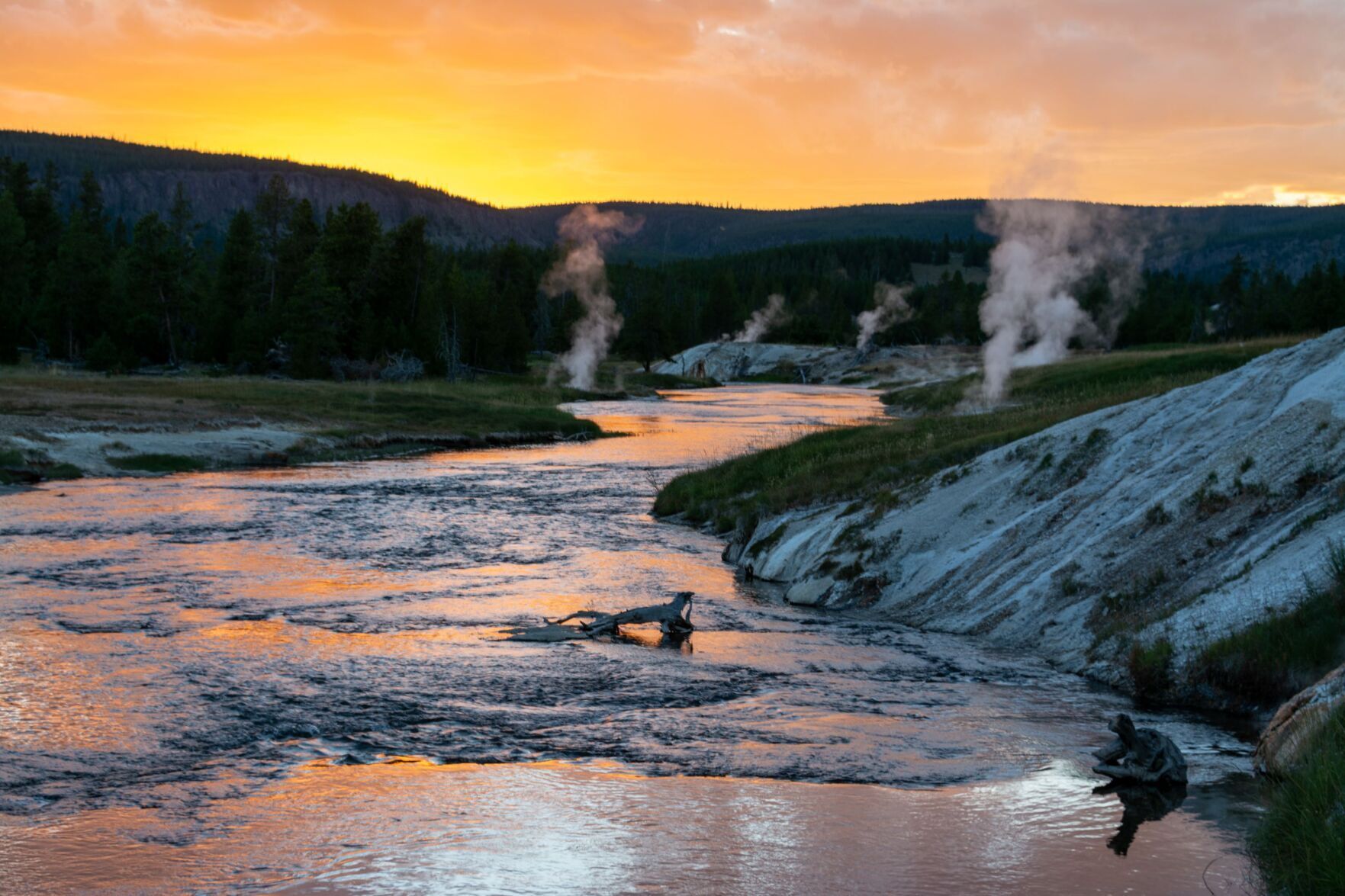 Sunset, Firehole River, Yellowstone
